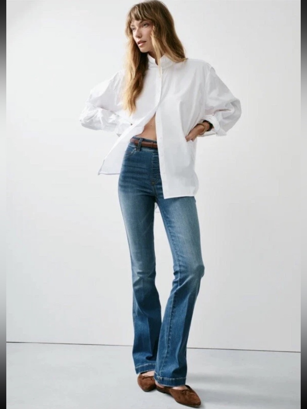 Spanx Flare Jeans Spanxshape™‎ Everywear Women's Small Pull On Blue Denim NWOT